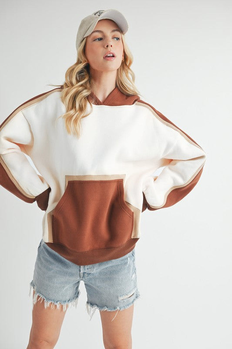 Aemi + Co Color Block Kangaroo Pocketed Hoodie