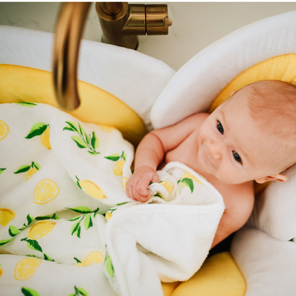 Baby Hooded Towel, Muslin-Backed, Buttery Soft Terry, Lemon Print