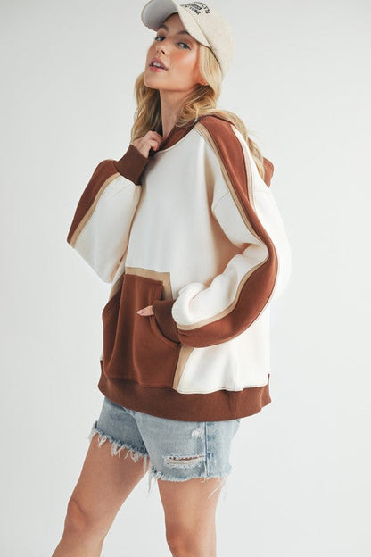Aemi + Co Color Block Kangaroo Pocketed Hoodie